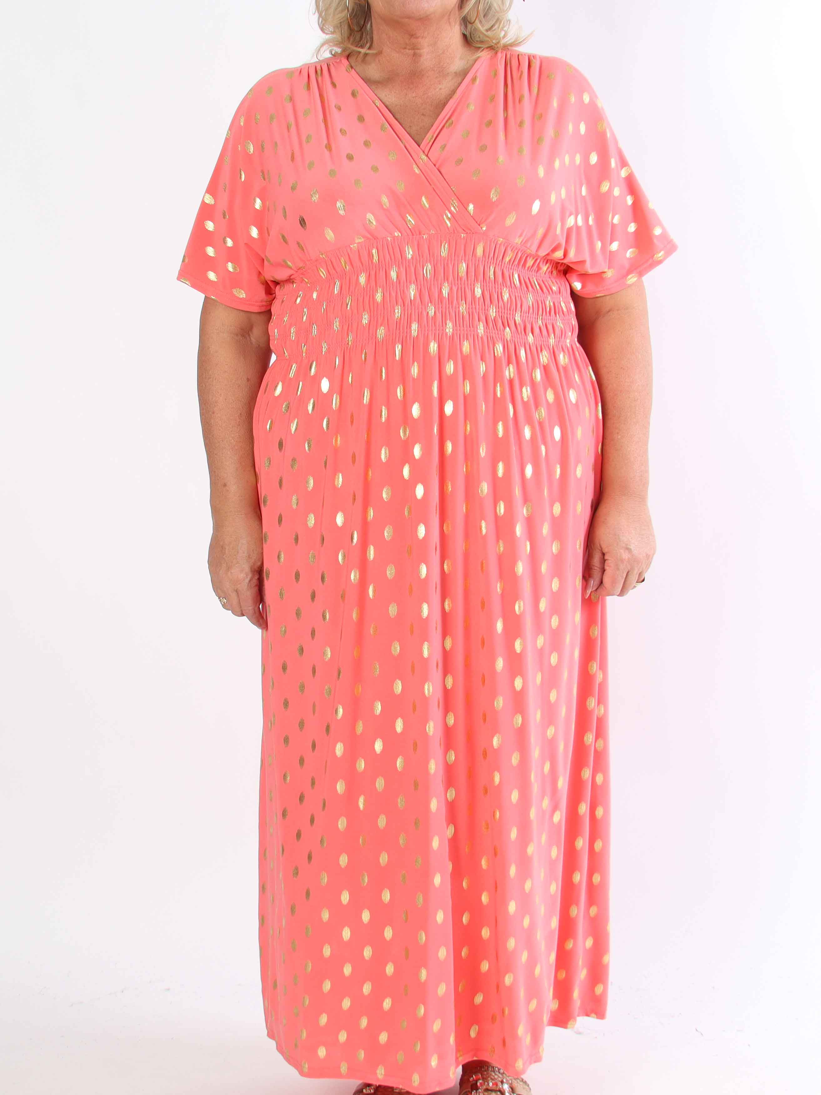 Pams Dot - Lång stretchig plus size-klänning med prickig detalj